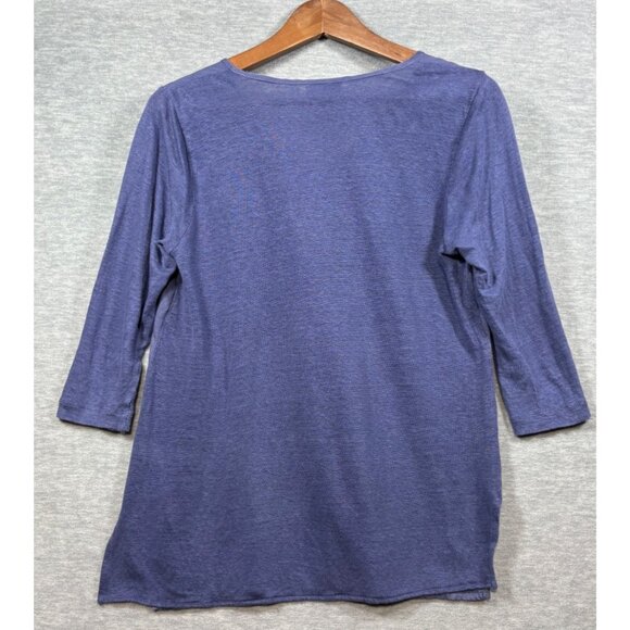 J. Jill Blue V-Neck Tunic Top XS 100% Linen 3/4 Sleeves‎ Textured Front - Picture 6 of 6
